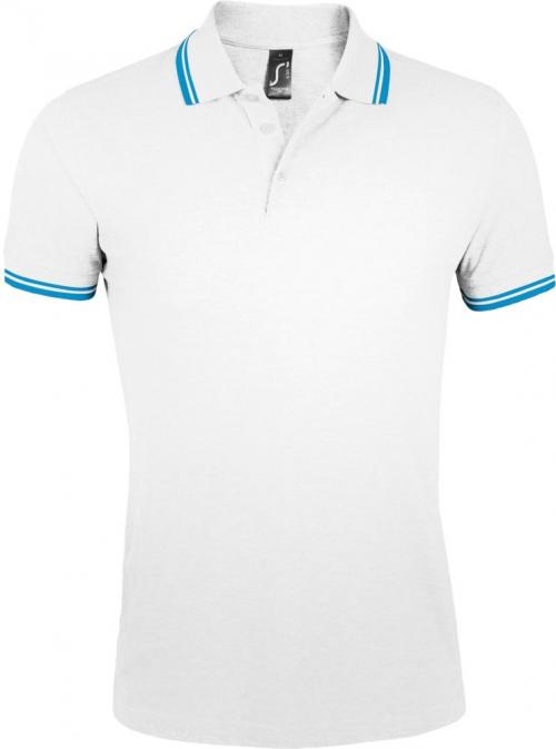 Рубашка поло мужская Pasadena Men 200 с контрастной отделкой белая с голубым, размер L