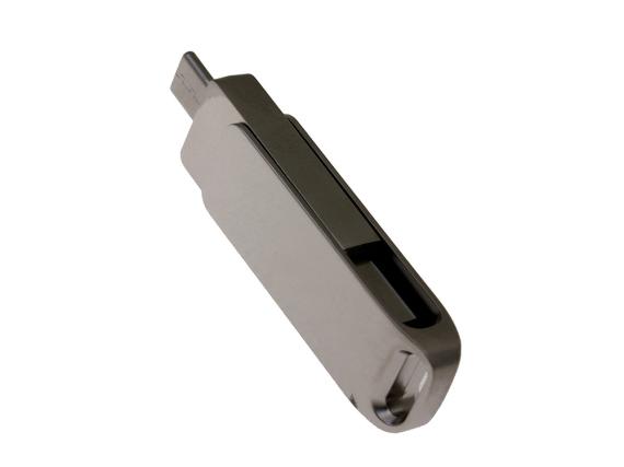 USB 2.0- флешка на 16 Гб с поворотным механизмом и дополнительным разъемом Type-C