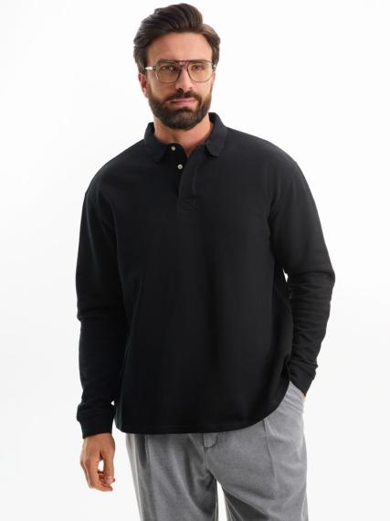 Рубашка поло оверсайз с длинным рукавом Heritage, черная, размер 5XL