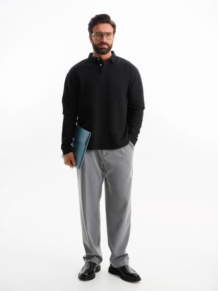 Рубашка поло оверсайз с длинным рукавом Heritage, черная, размер 5XL