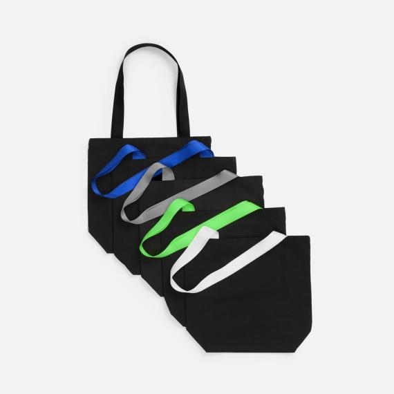 Шопер B5, черный с широкими зелеными ручками