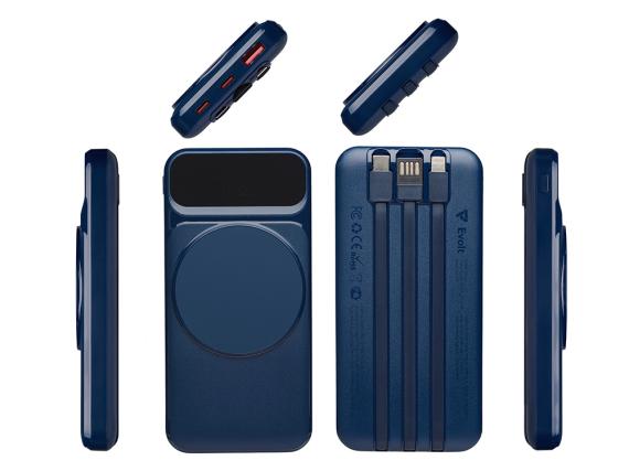 Магнитный беспроводной внешний аккумулятор со встроенными кабелями «Мэни», 10000 мАч